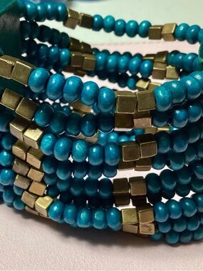 Beaded Cuff Bracelet in Turquoise and Gold